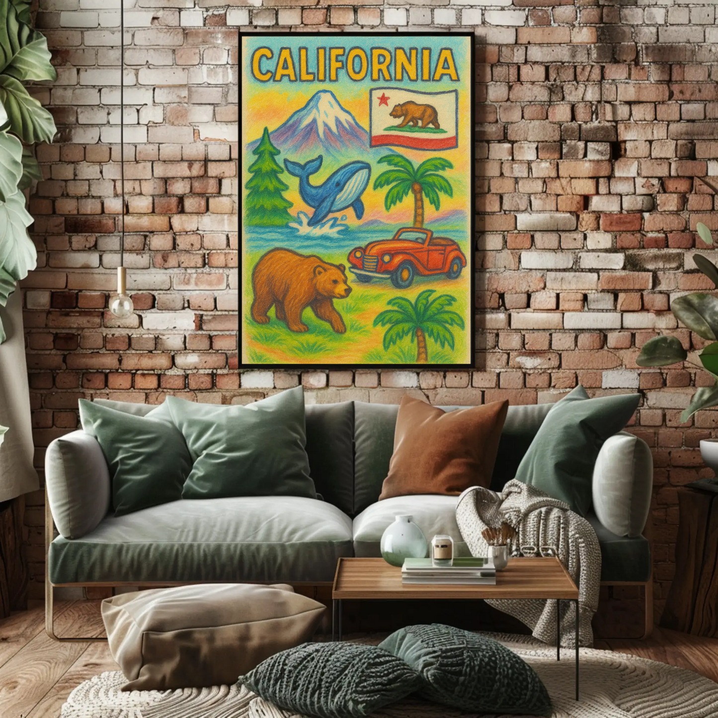 California Bear Whale Redwood Vintage Travel Poster