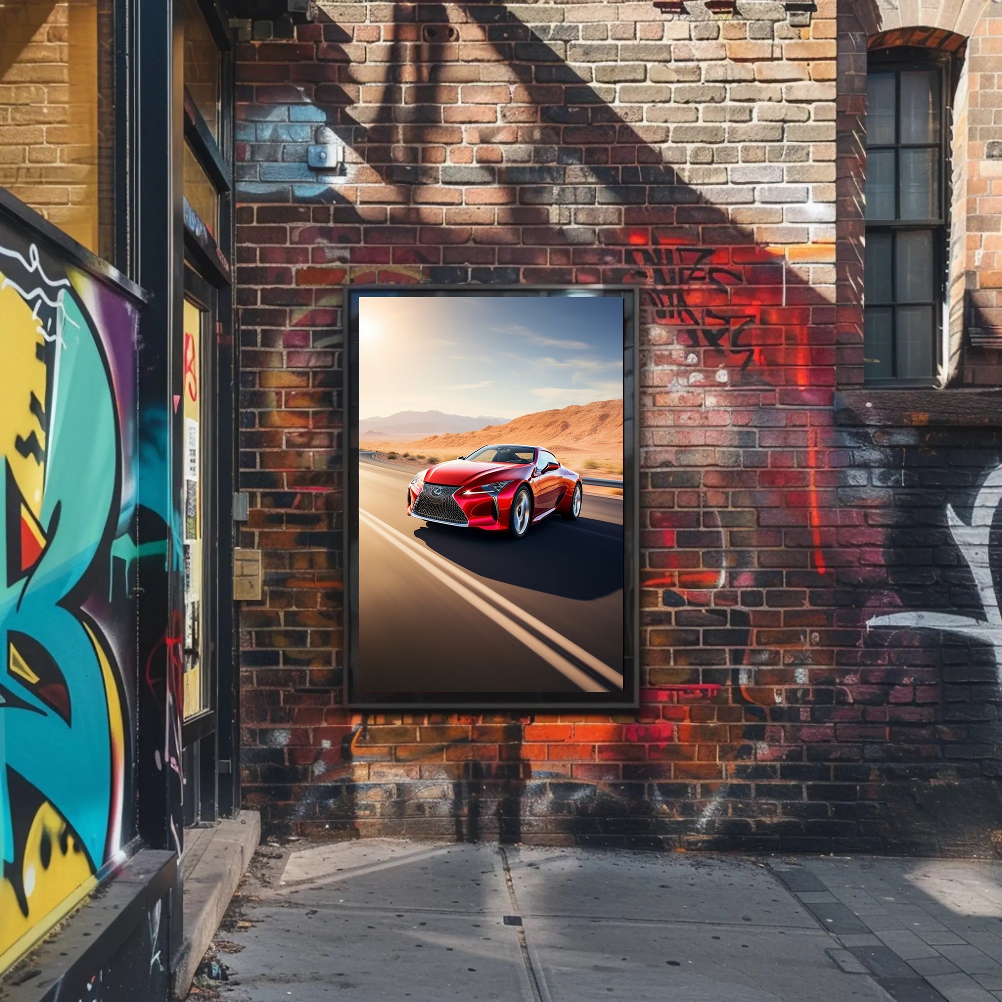 Red Sports Car in Motion Poster PosterGoat