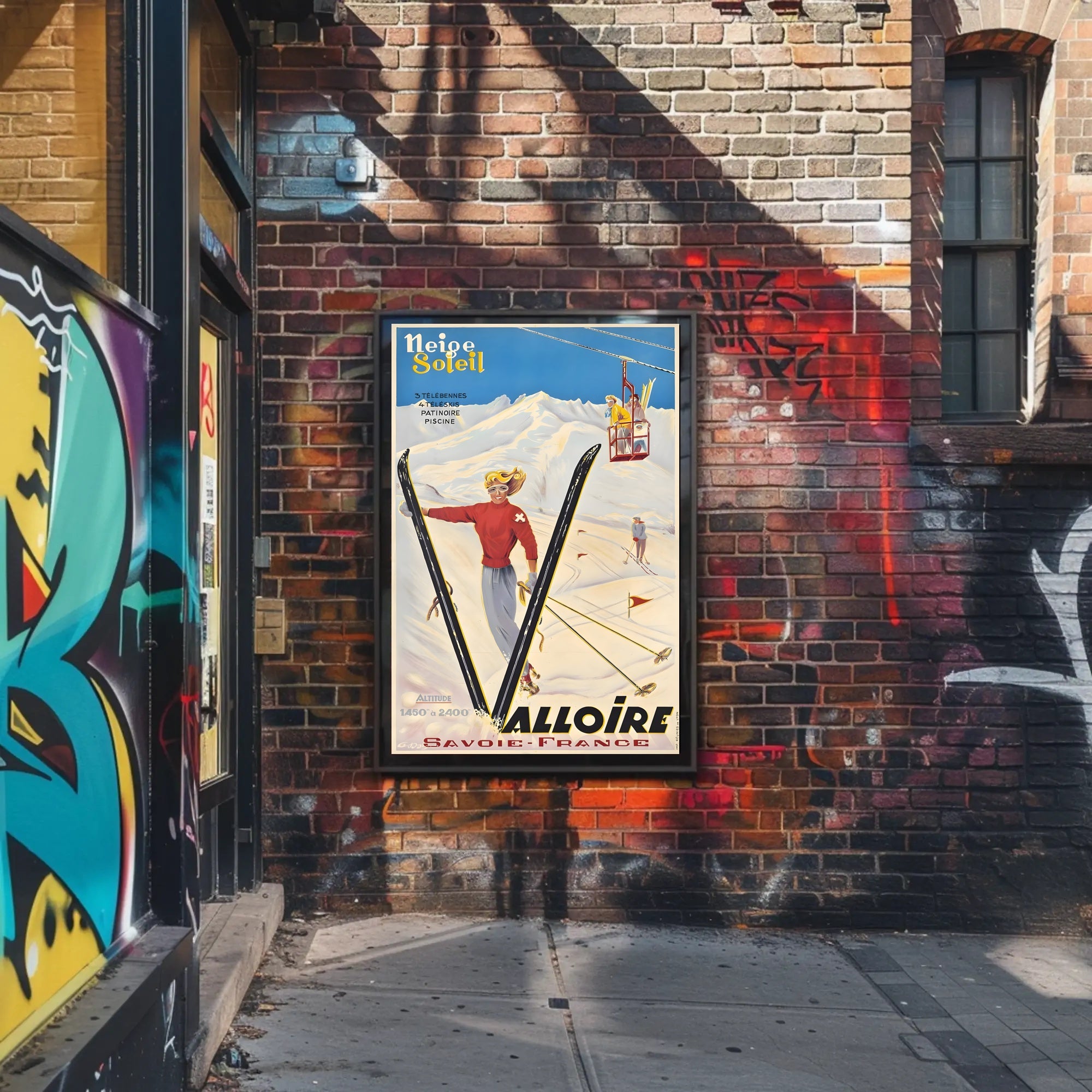 Vibrant Skiing Adventure in Valloire Travel Poster PosterGoat