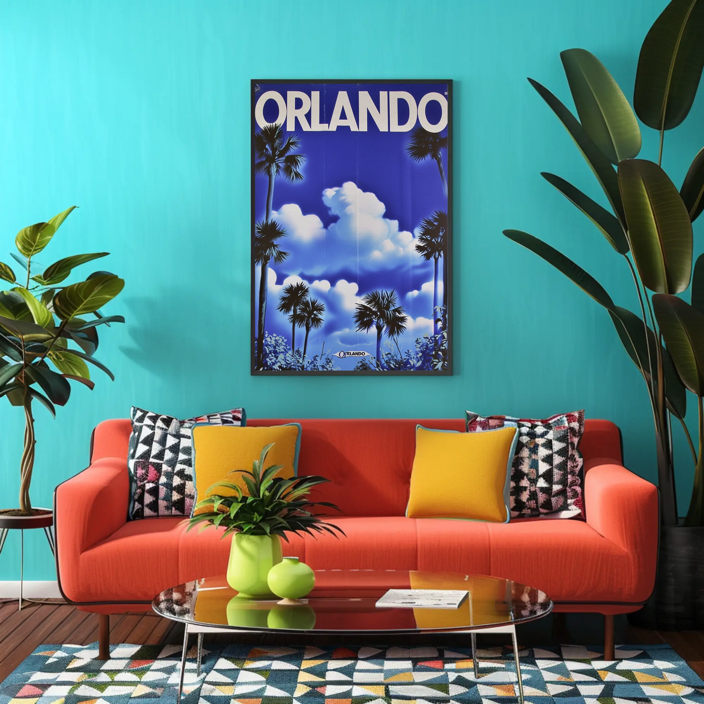 Orlando Florida Palm Trees Clouds Vintage Travel Poster