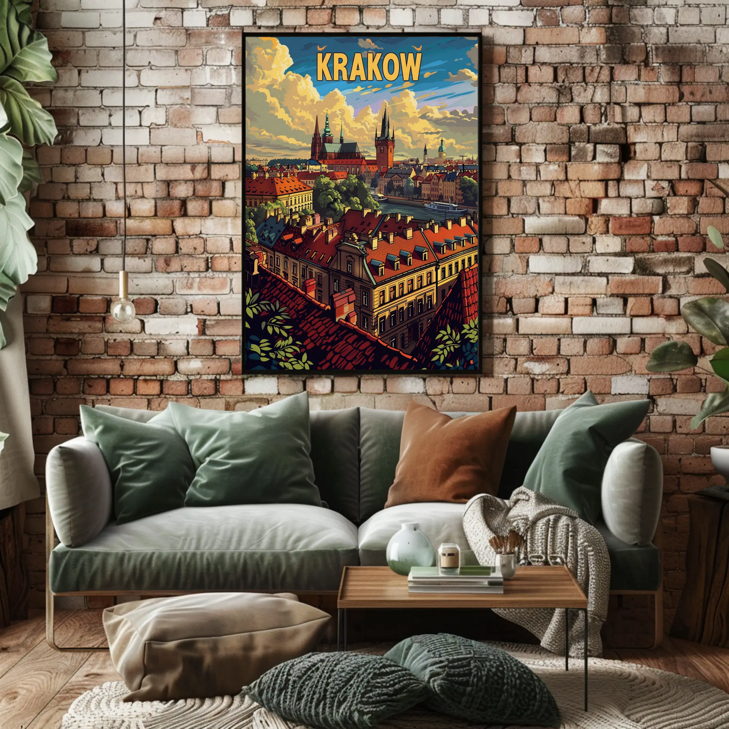 Evening Skyline Krakow Poland Travel Poster