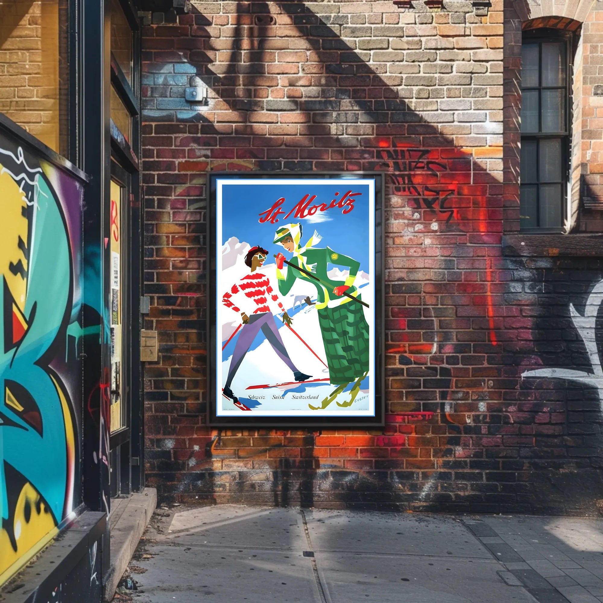 Vintage St. Moritz Skiers Travel Poster PosterGoat