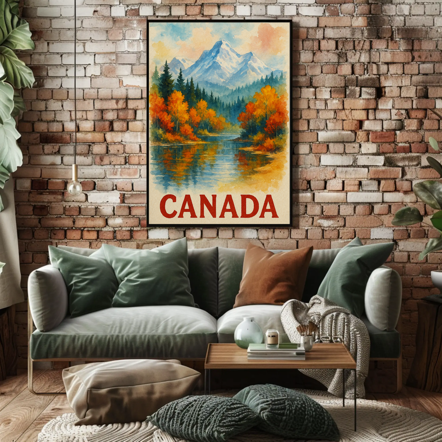 Canada Autumn Lake Mountains Travel Poster