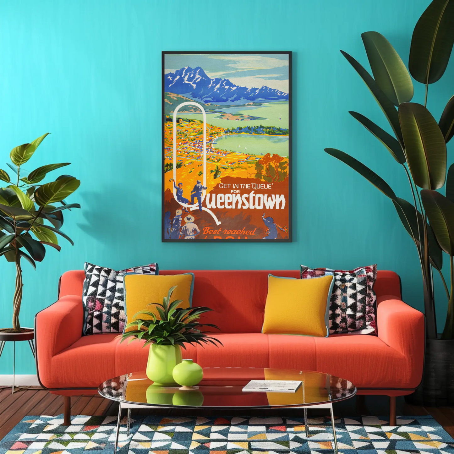 Queenstown Best Reached by Rail Vintage Poster