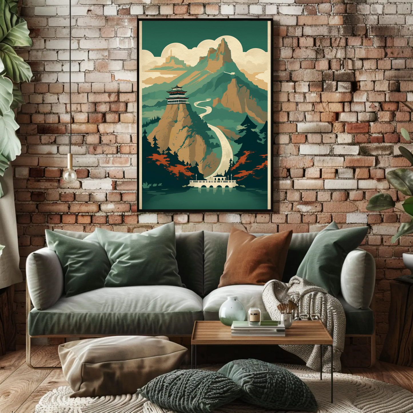 Chinese Mountain Temple Path Scenic View Travel Poster