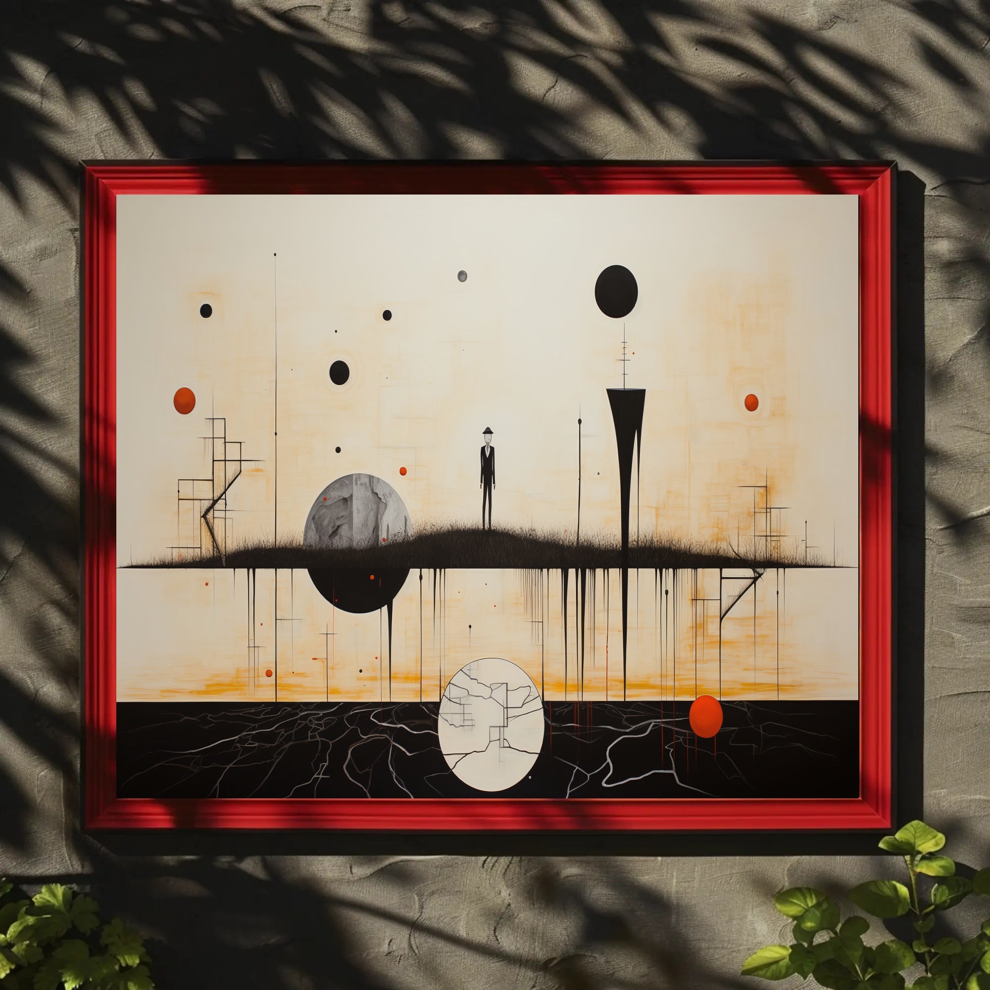 Surrealist Minimalist Scene with Celestial Bodies: Artistic Poster