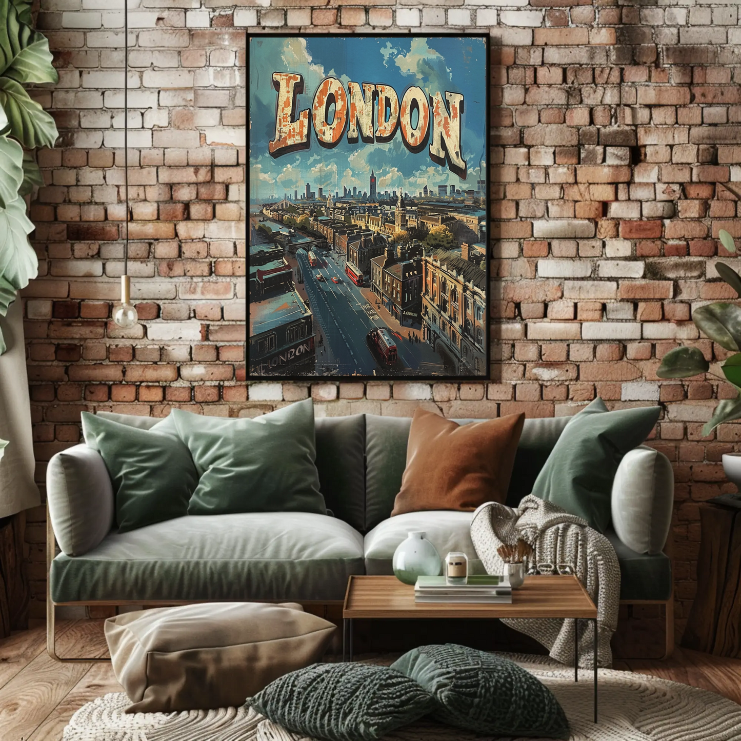 London Rooftop Cityscape Red Bus Skyline Travel Poster