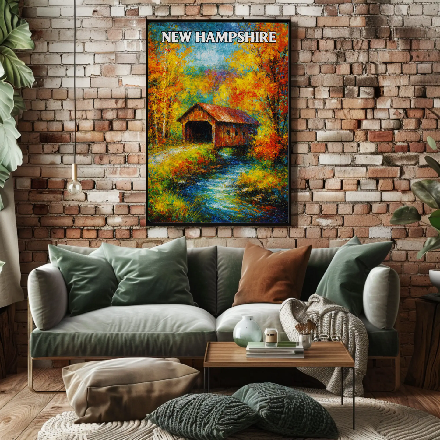 New Hampshire Autumn Covered Bridge Stream Poster Poster