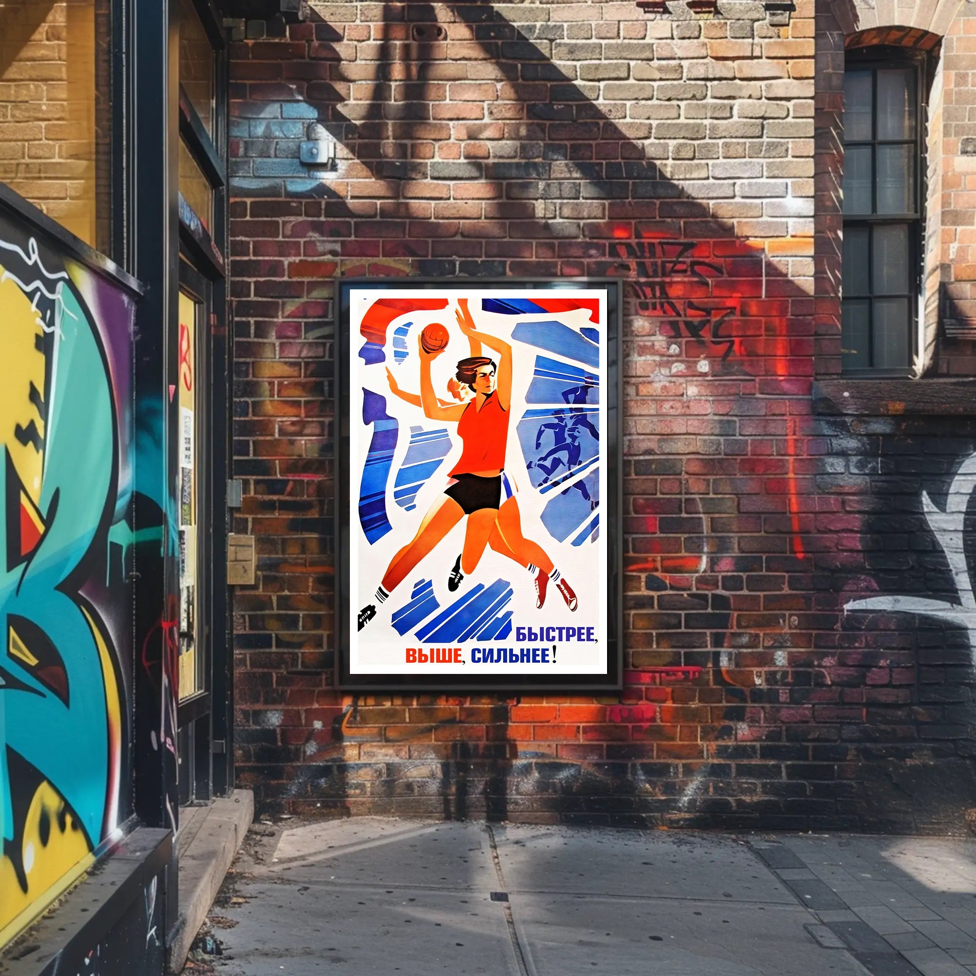 Dynamic Female Athlete Vintage Sports Propaganda Poster