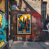 New York City Landmarks Vibrant Poster Modern Wall Art