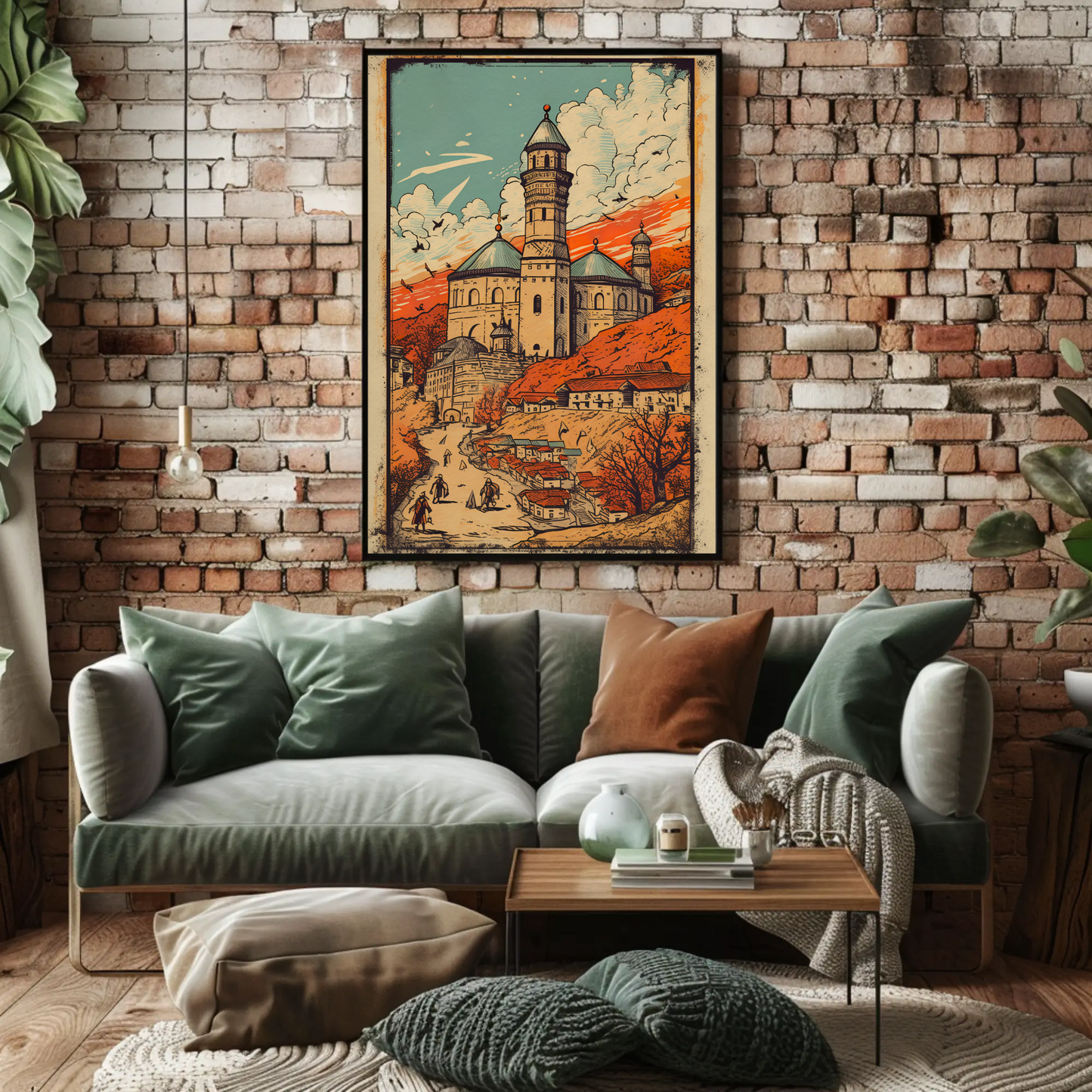 Eastern Fortress And Red Sunset Village Travel Poster