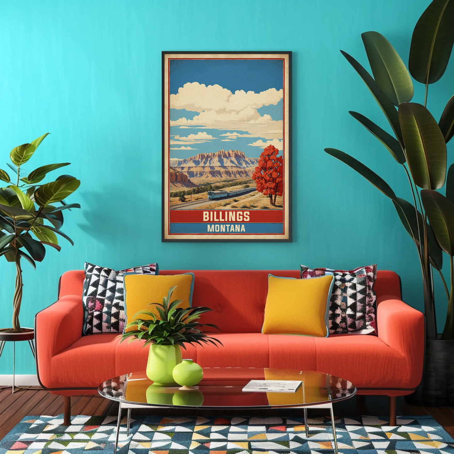 Billings Montana Canyon Train Vintage Travel Poster