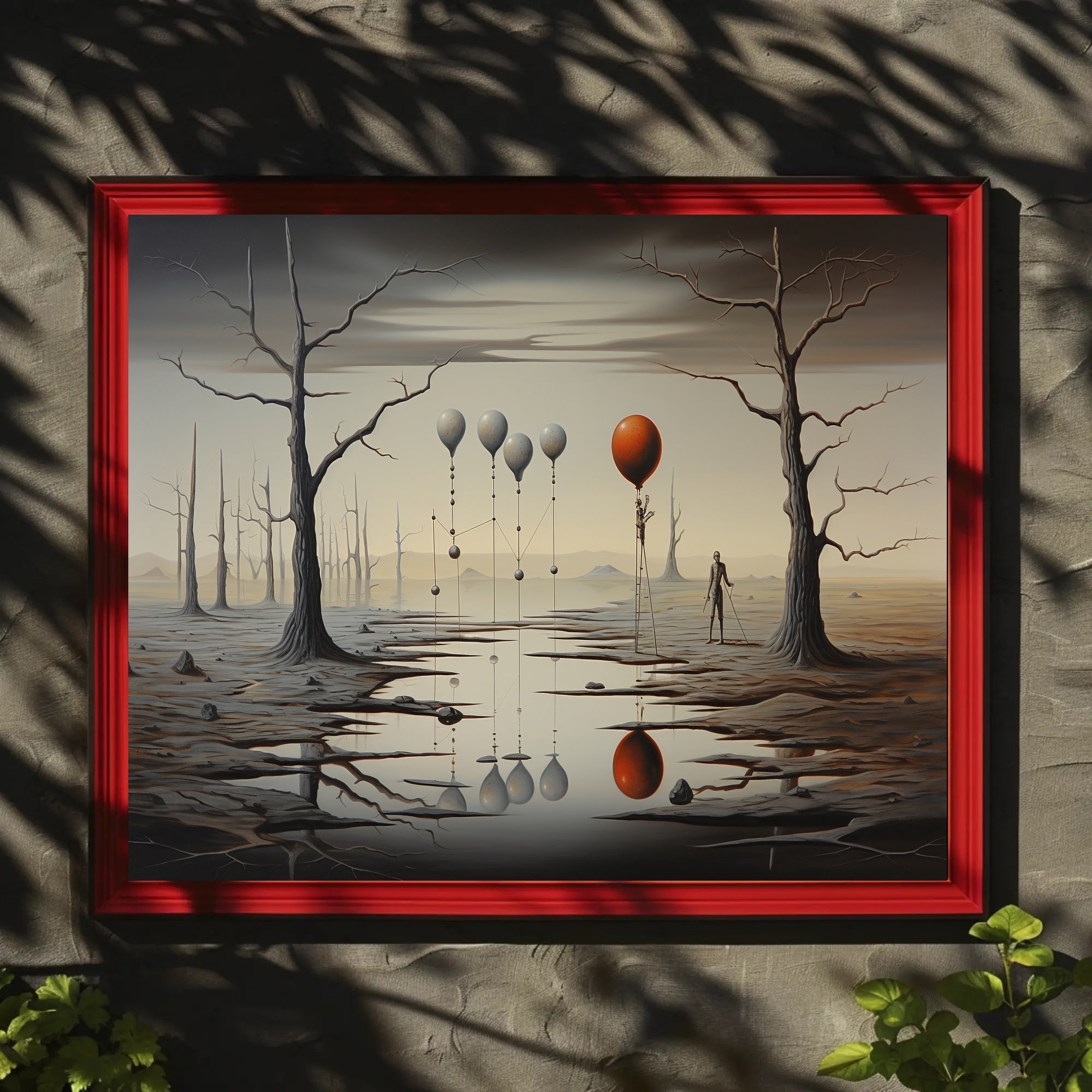 Surreal Landscape with Balloons and Figure Artistic Poster