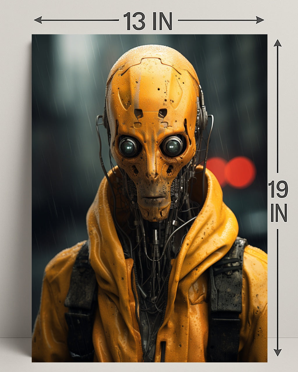 Cybernetic Sentinel In The Rain Poster PosterGoat