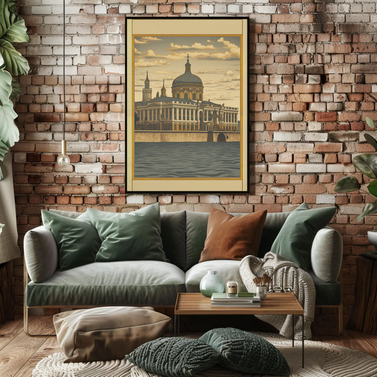 European Riverfront Baroque Palace Travel Poster