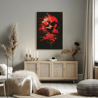 Skull and Red Paint Abstract Artistic Poster PosterGoat