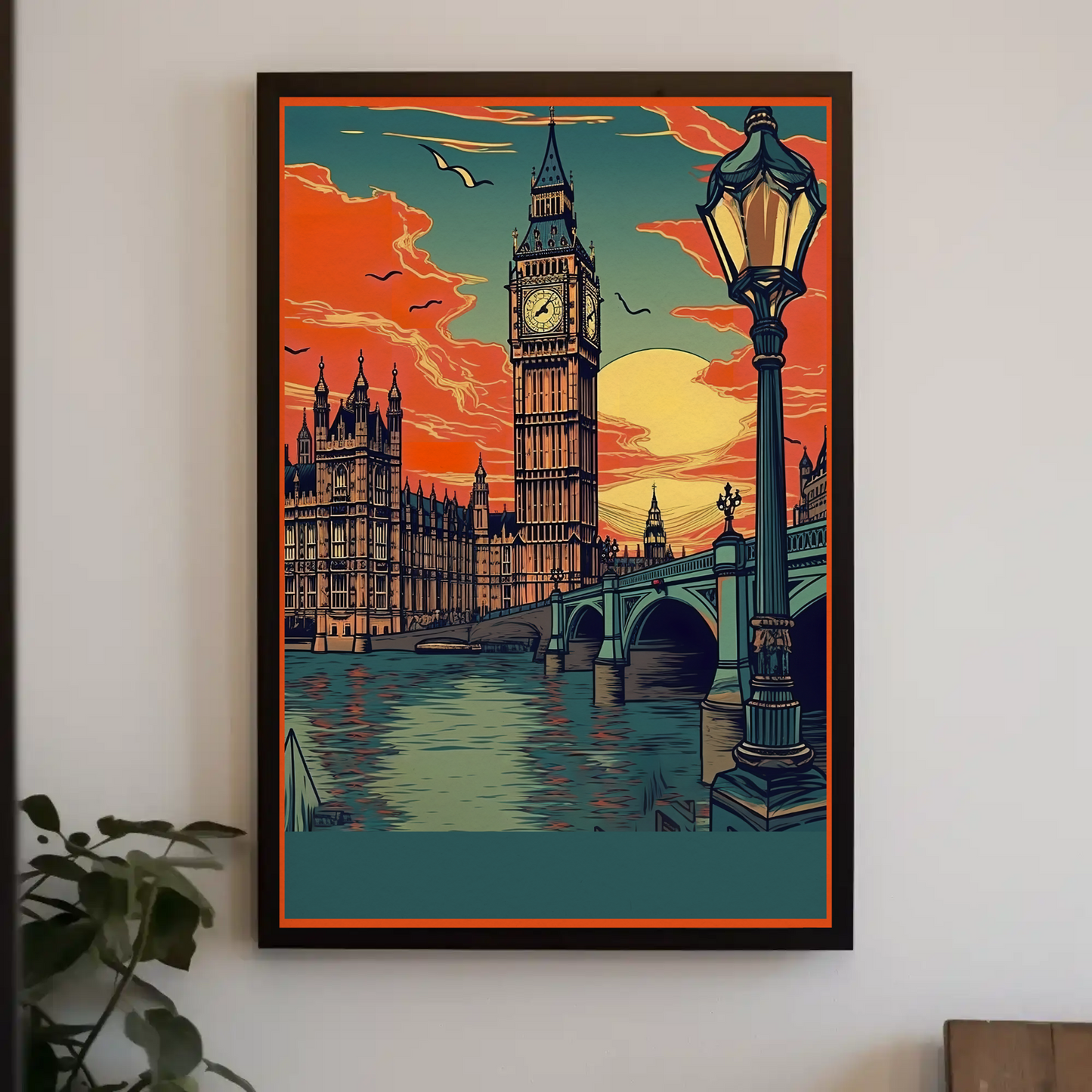 Big Ben London Sunset River Bridge Travel Poster