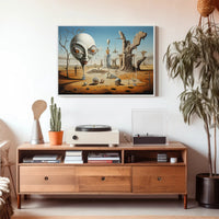 Surreal Desertscape with Abstract Alien Figure Artistic Poster
