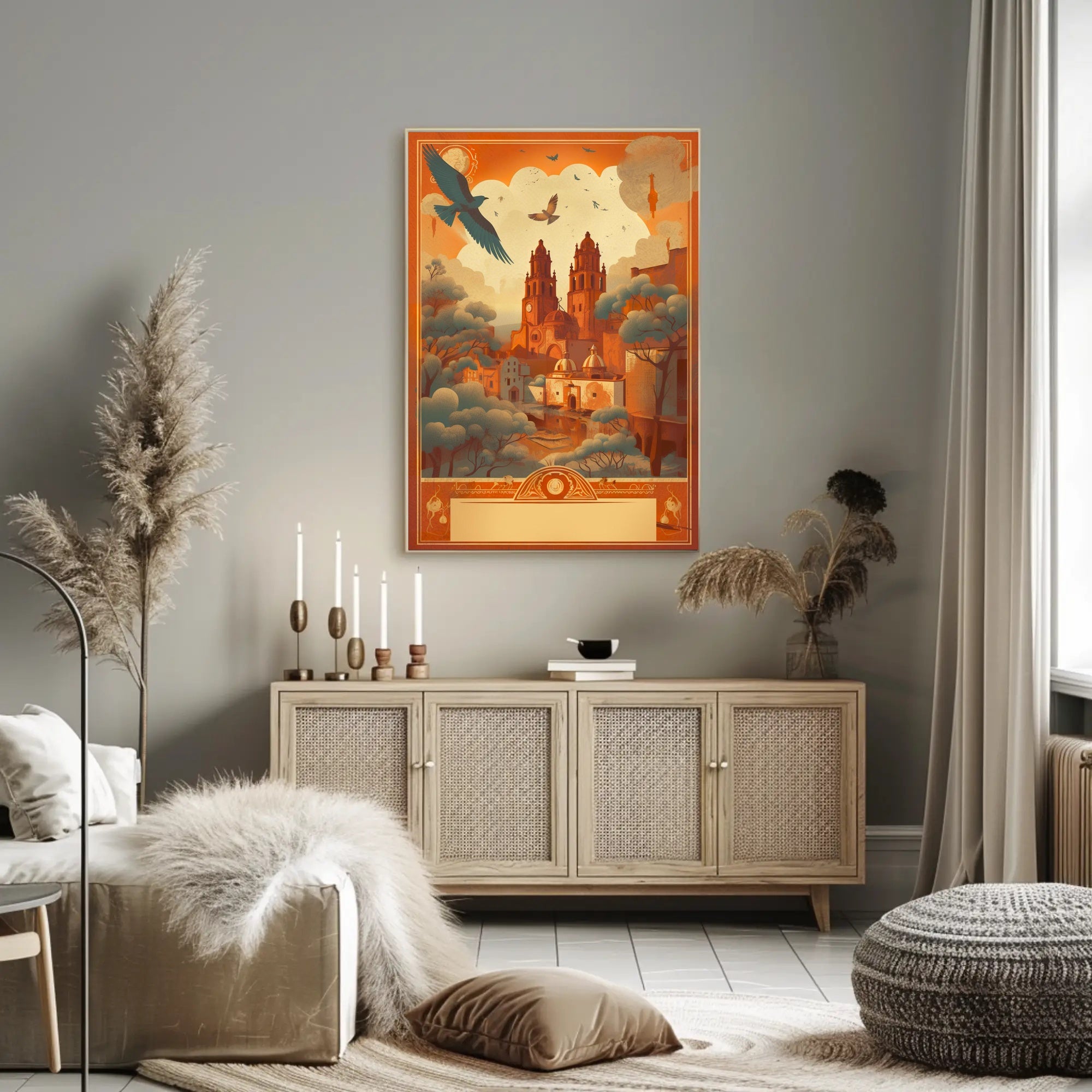 Dreamy Cityscape with Birds Poster