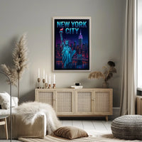 Neon NYC Skyline Night Cityscape Poster Modern Wall Art