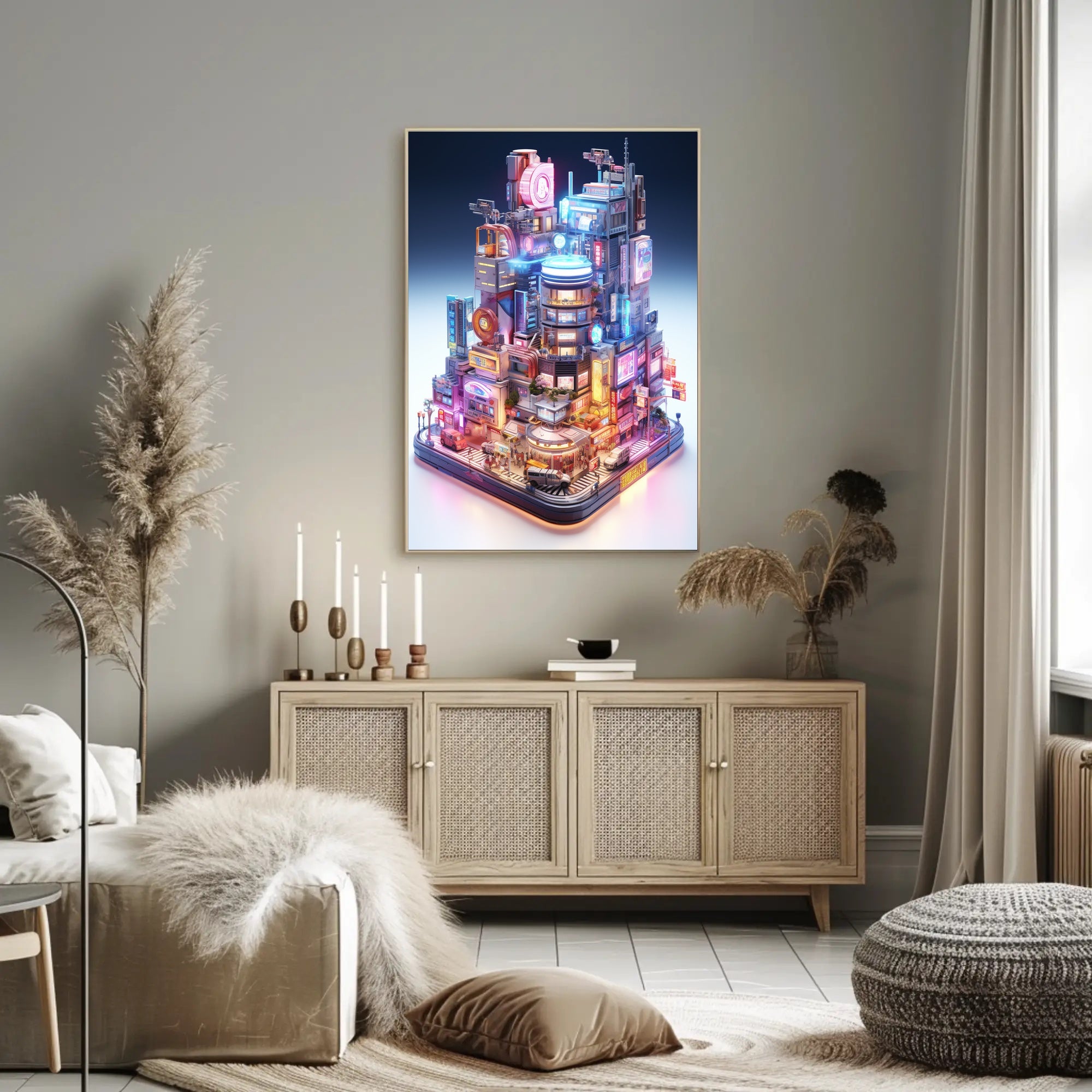 Cyberpunk Metropolis Neon Magic Futuristic Sci-Fi Poster