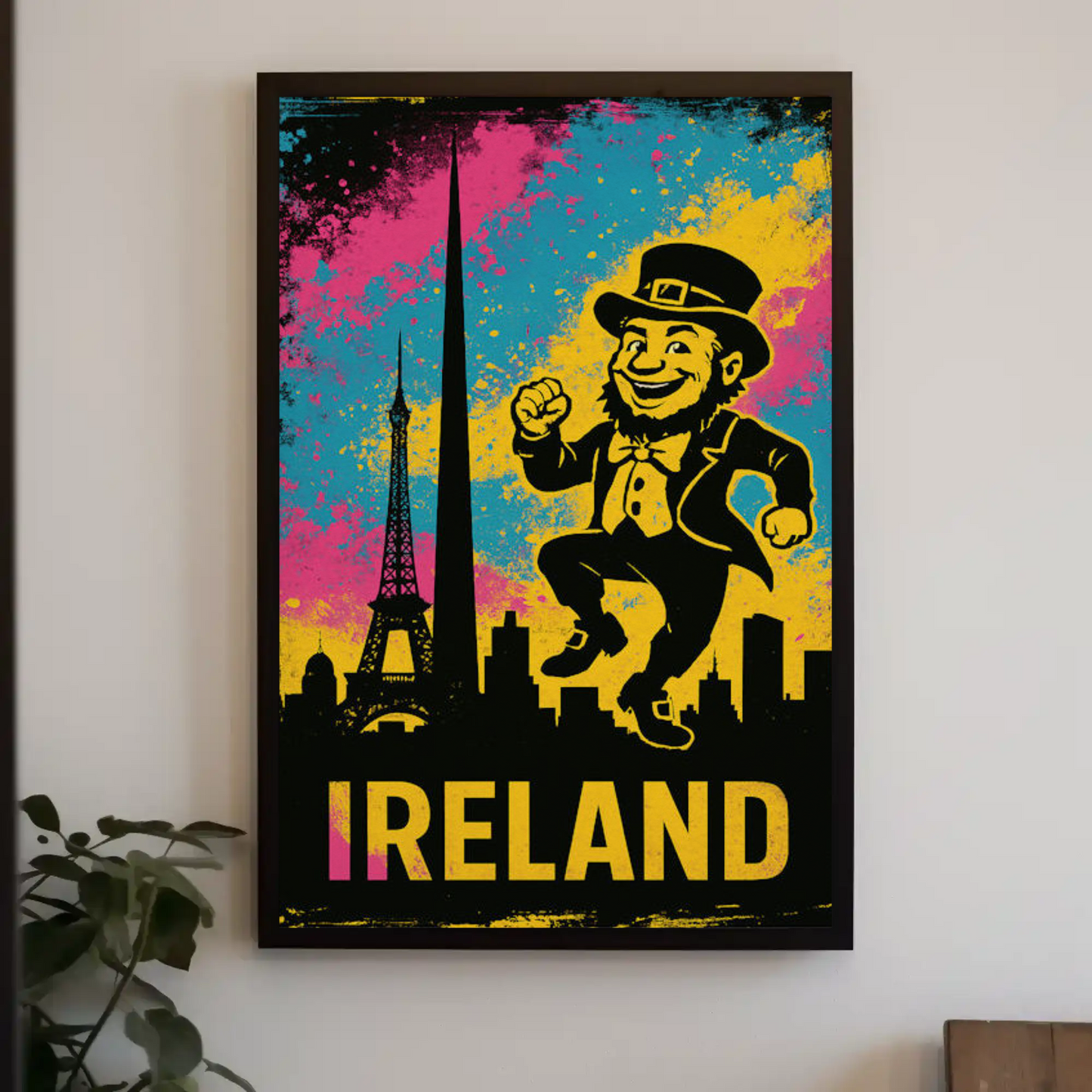 Ireland Dancing Leprechaun Retro Skyline Poster