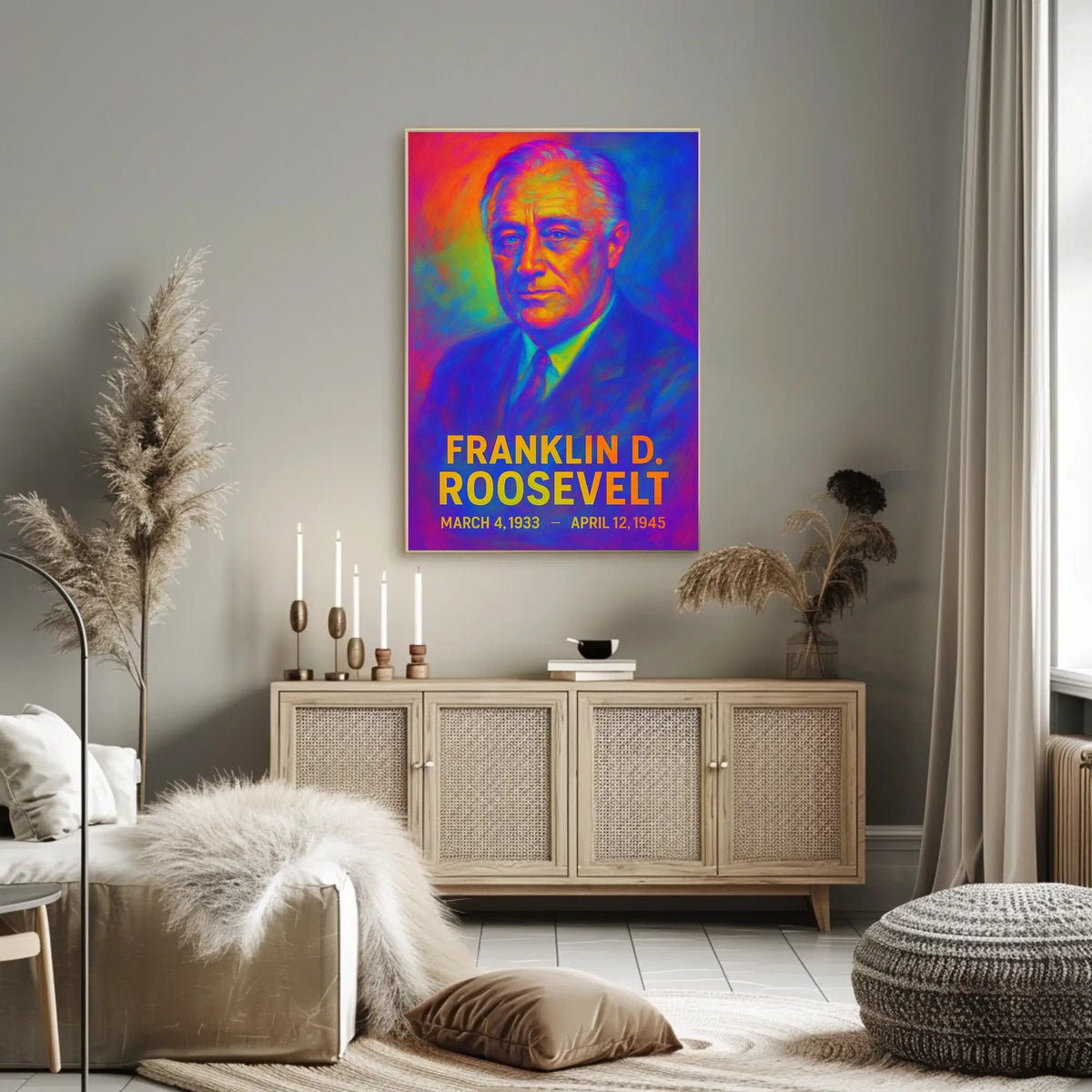Franklin D. Roosevelt 32nd President of the United States Neon Gradient Overlay Poster
