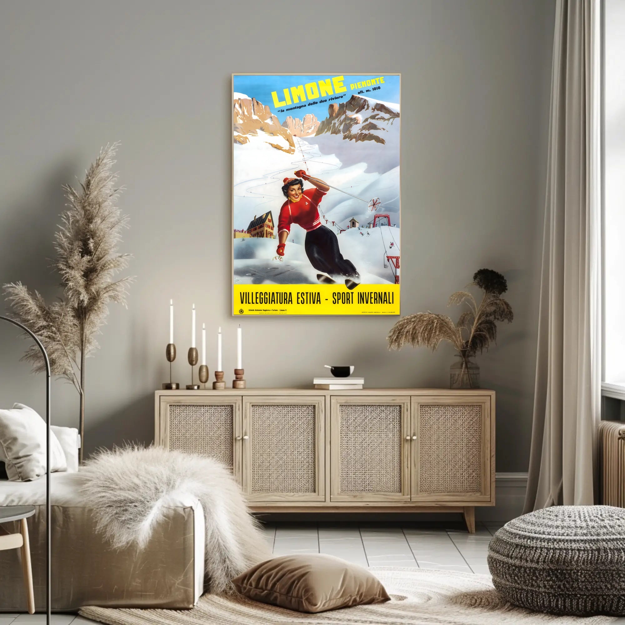 Limone Piemonte Vintage Ski Adventure Poster PosterGoat