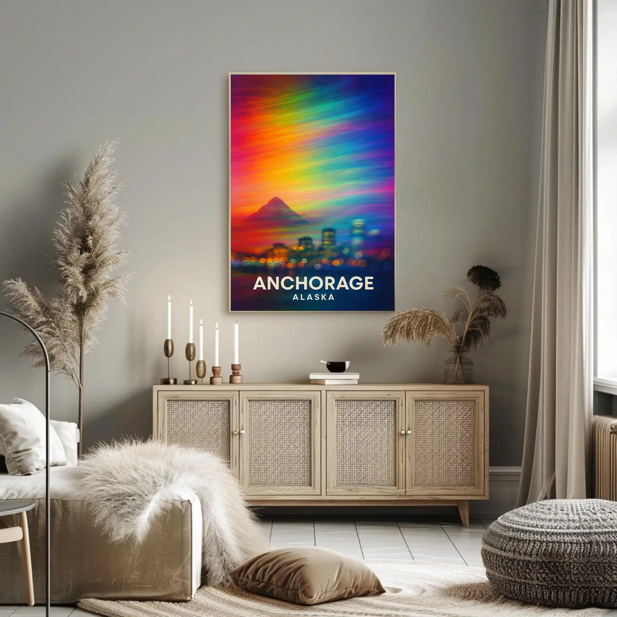Anchorage Skyline Northern Lights Dreamlike Surreal Poster