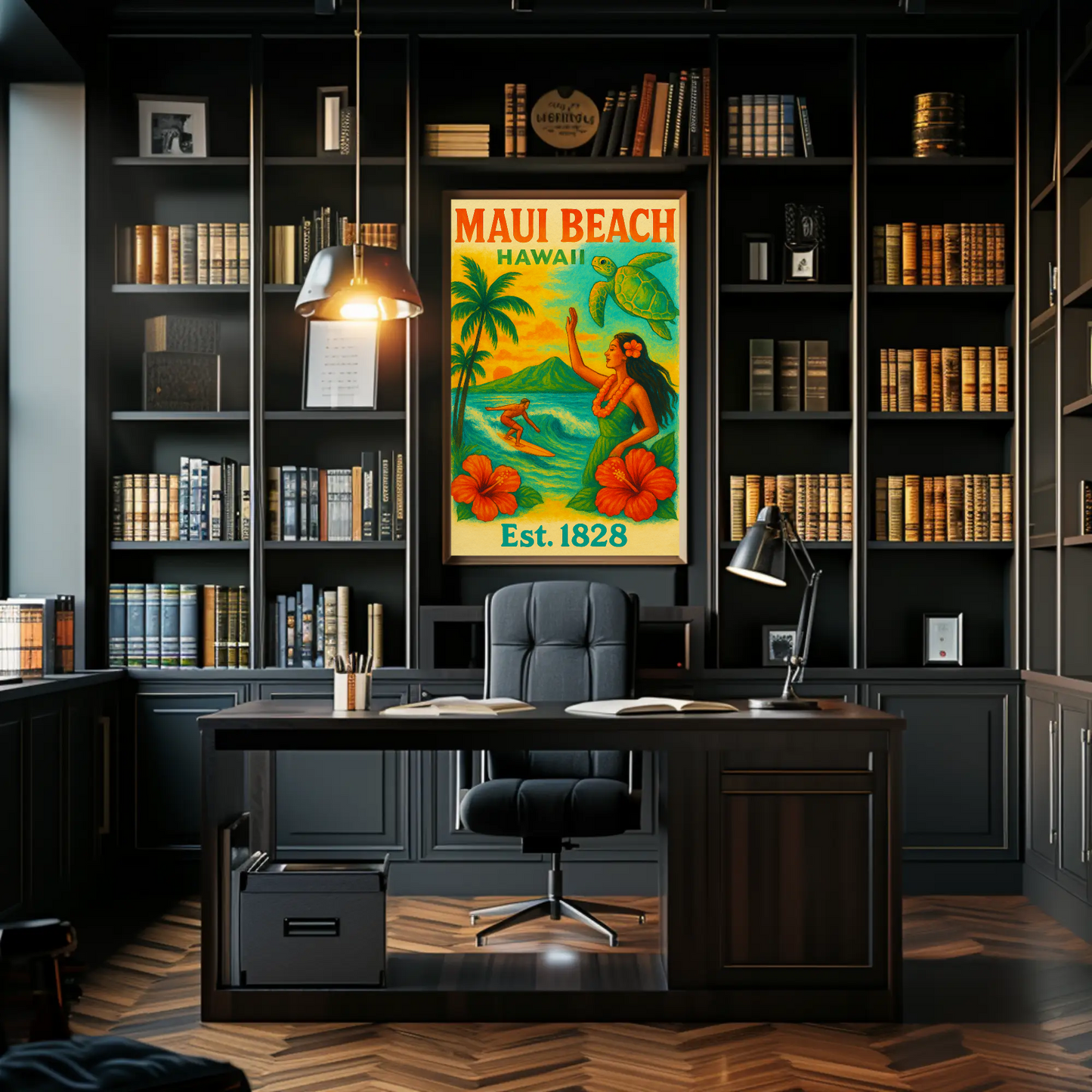 Maui Beach Hawaii Surf Dancer Est 1828 Vintage Travel Poster