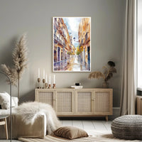 Serene Street in Watercolor Poster PosterGoat