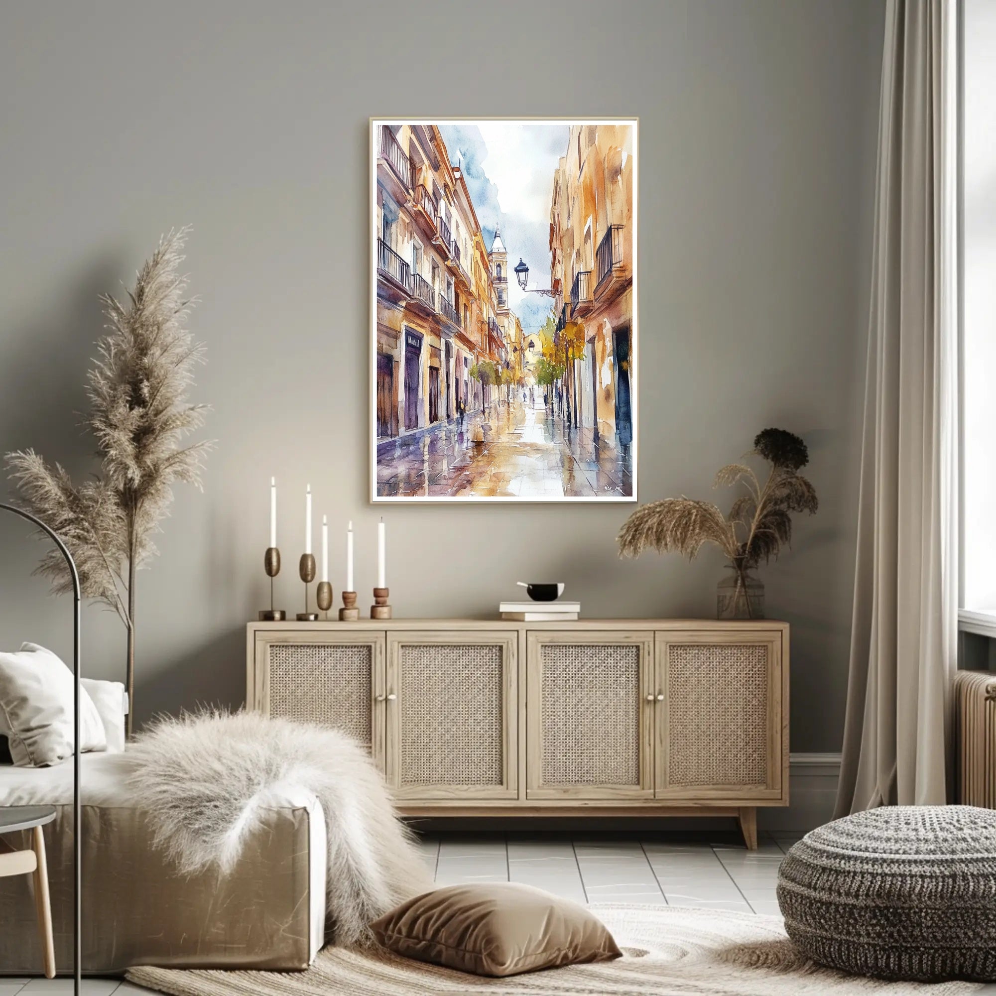 Serene Street in Watercolor Poster PosterGoat
