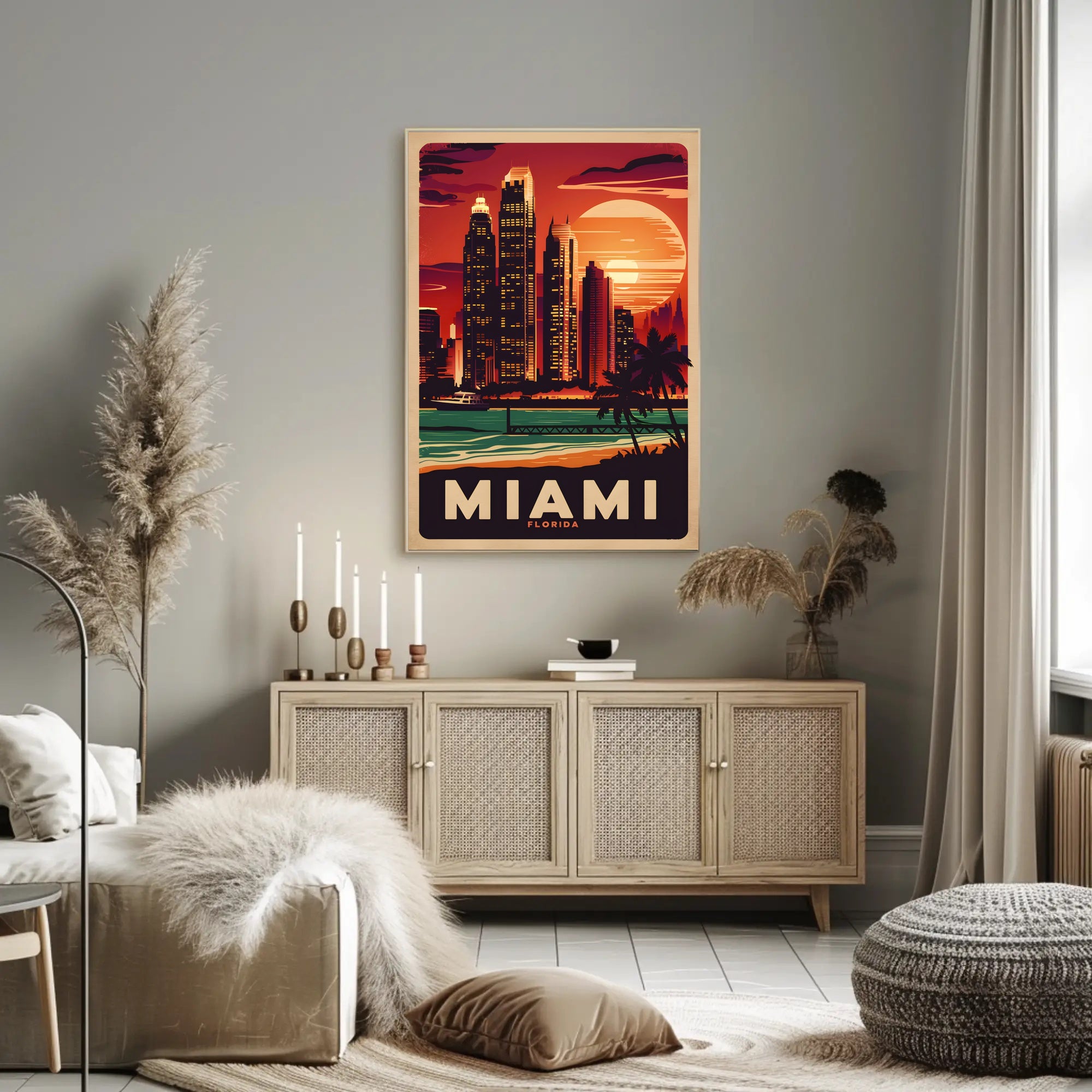 Miami Sunset Skyline Poster