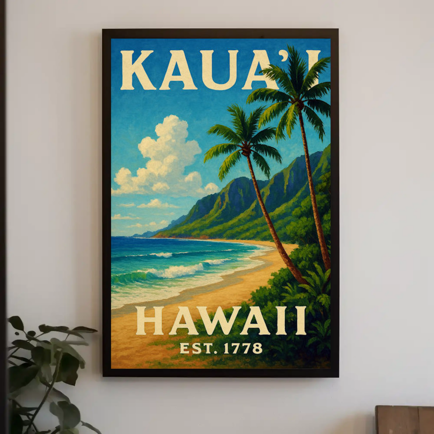 Kauai Hawaii Beach Palm Trees Ocean Sunset Poster Poster