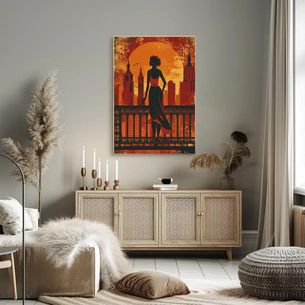 Urban Elegance: Vintage Cityscape Silhouette Poster