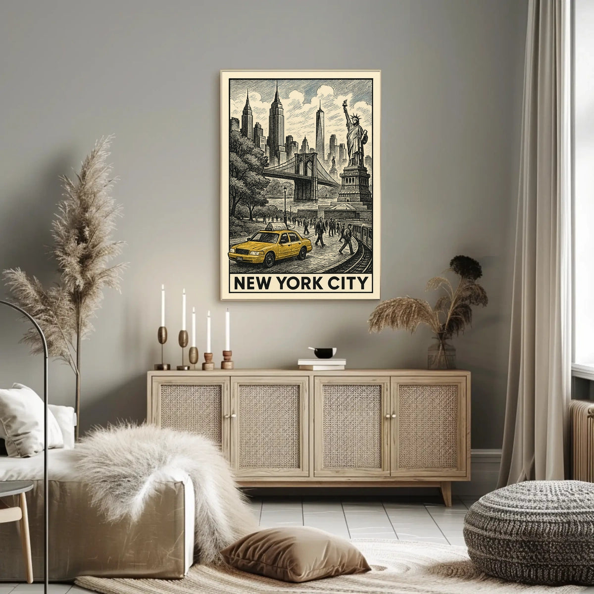 New York City Vintage Landmarks Poster Classic Skyline