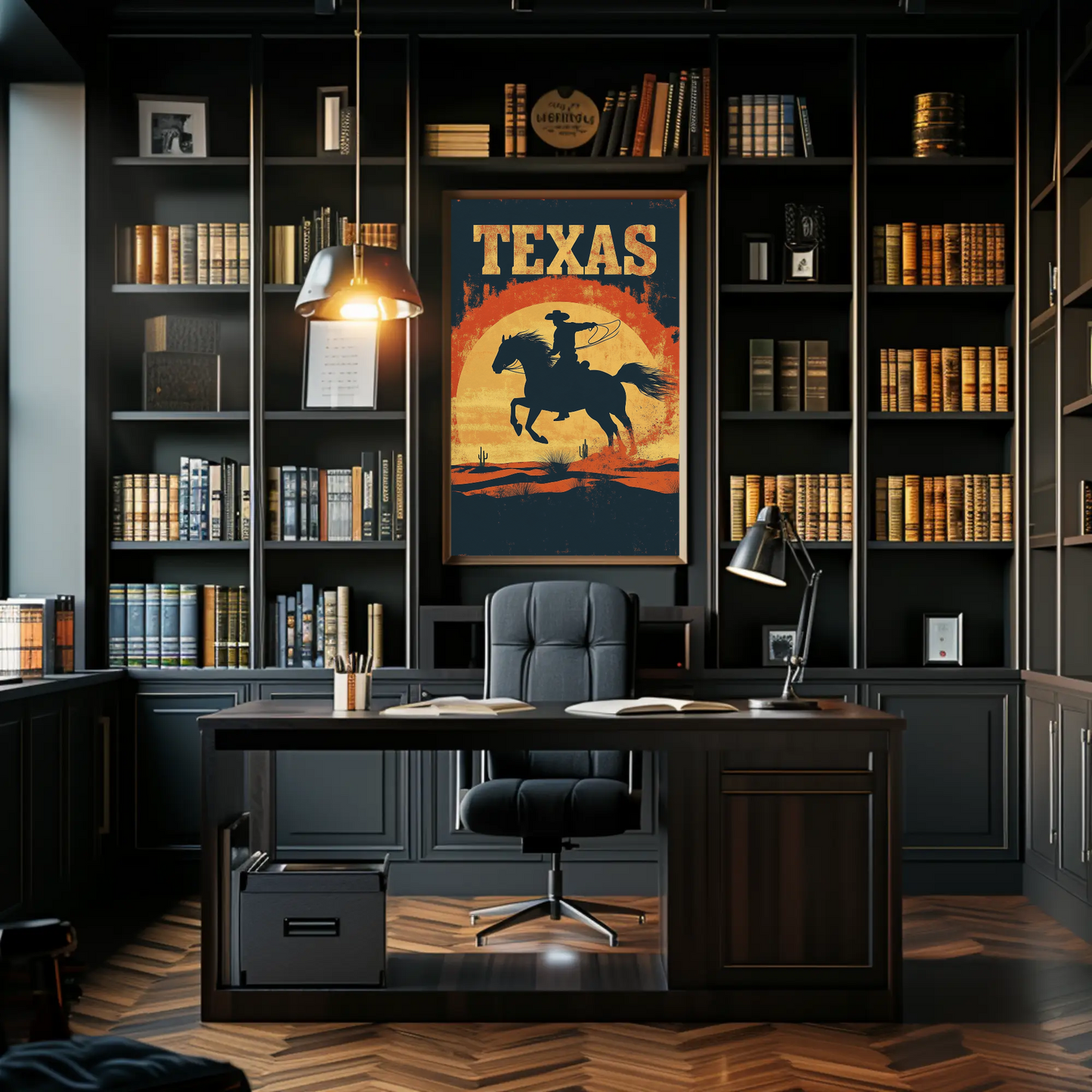 Texas Cowboy Sunset Vintage Travel Poster