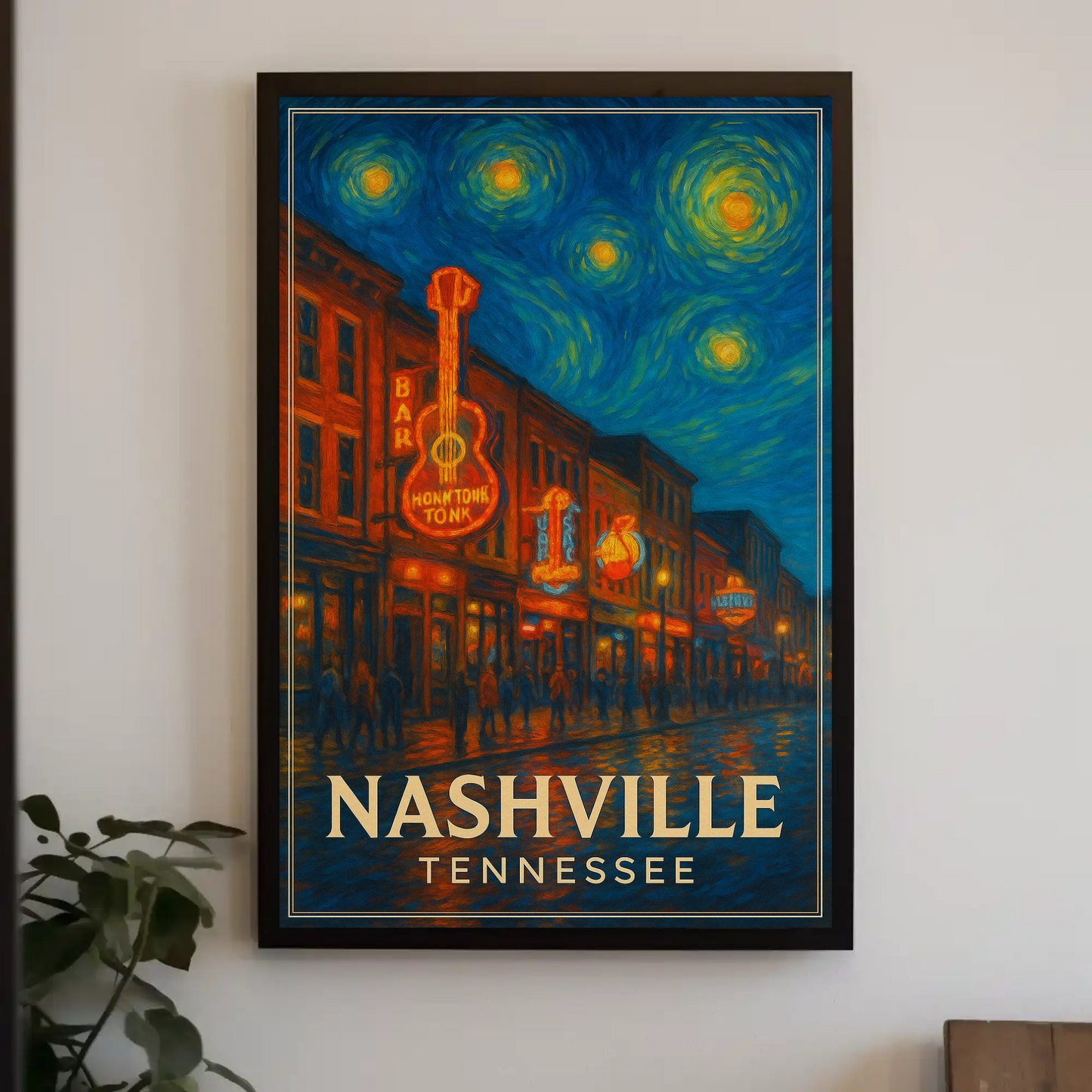 Nashville Tennessee Starry Night Music Scene Travel Poster