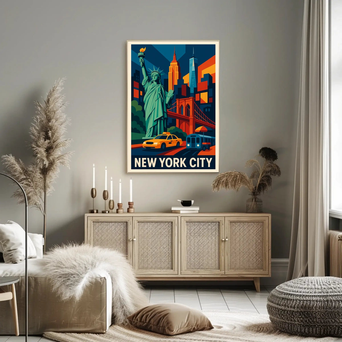 Iconic New York City Poster Vibrant Landmark Artwork Lovers