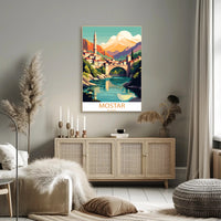 Mostar Vibrant Arched Bridge Travel Poster