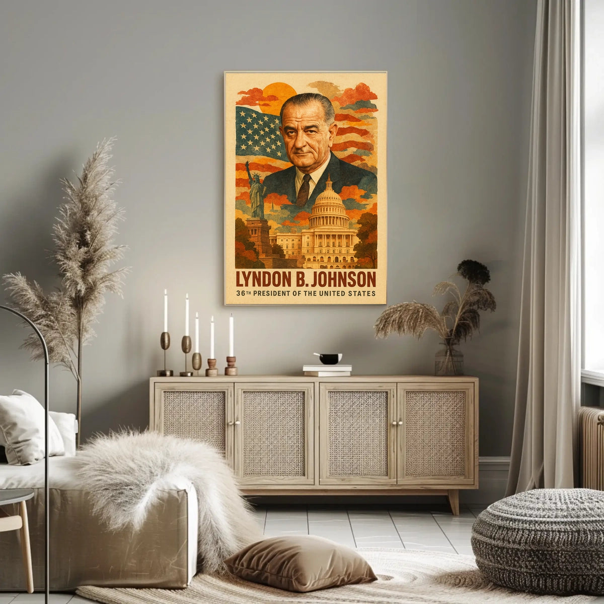 Lyndon B. Johnson 36th President of the United States Layered Digital Collage Poster