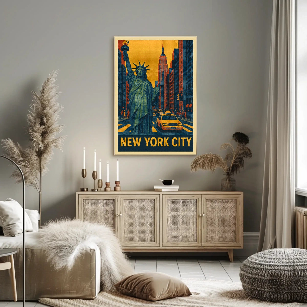 New York City Neon City Comic Art Poster Retro Wall Art