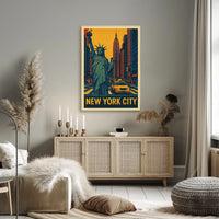 New York City Neon City Comic Art Poster Retro Wall Art