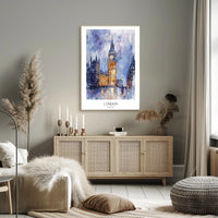 London Watercolor Cityscape: Big Ben & Parliament Travel Poster PosterGoat