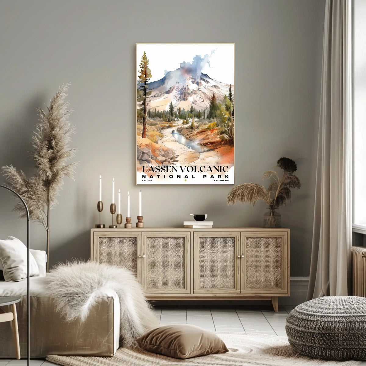 Lassen Volcanic Watercolor Wall Art Poster