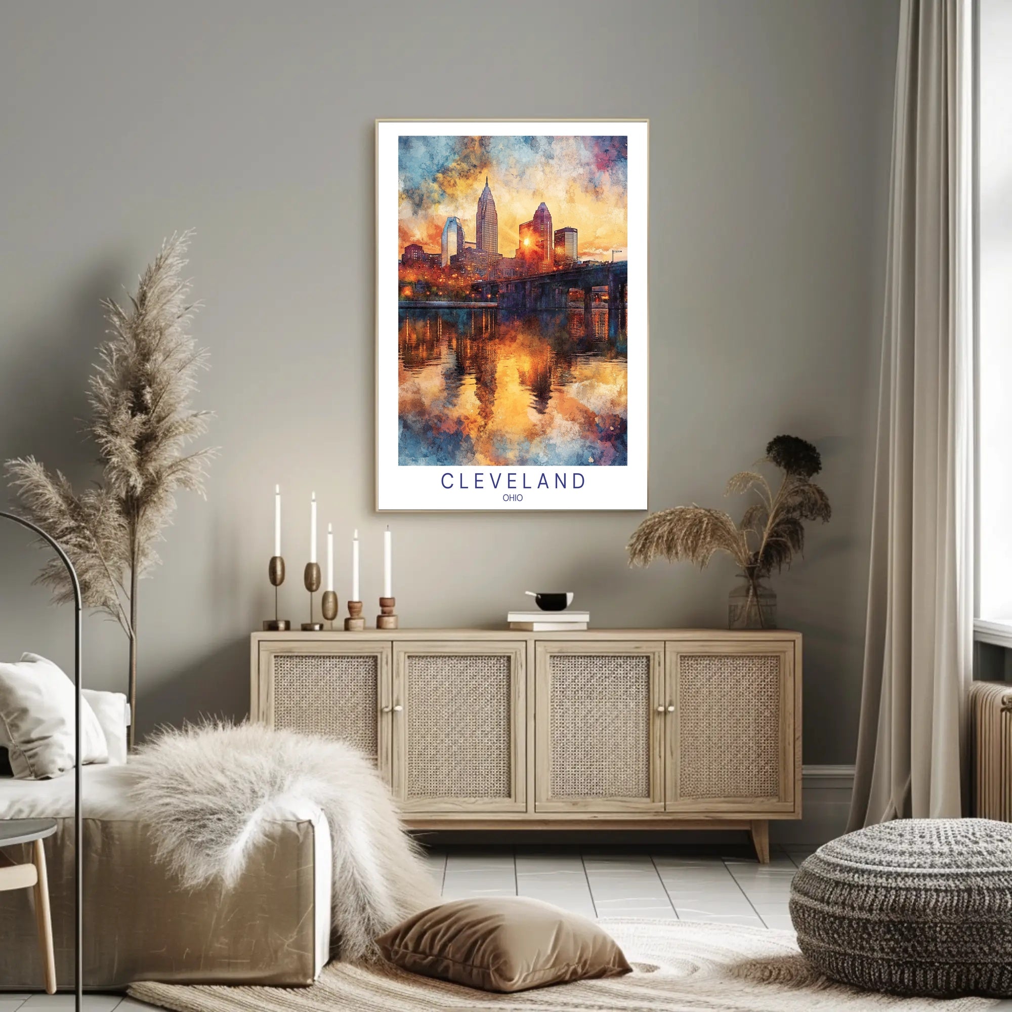 Cleveland Skyline at Sunset Poster PosterGoat
