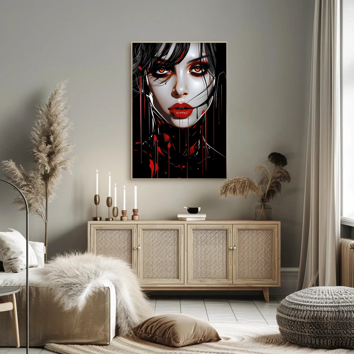 Enigmatic Portrait In Red And Black Poster