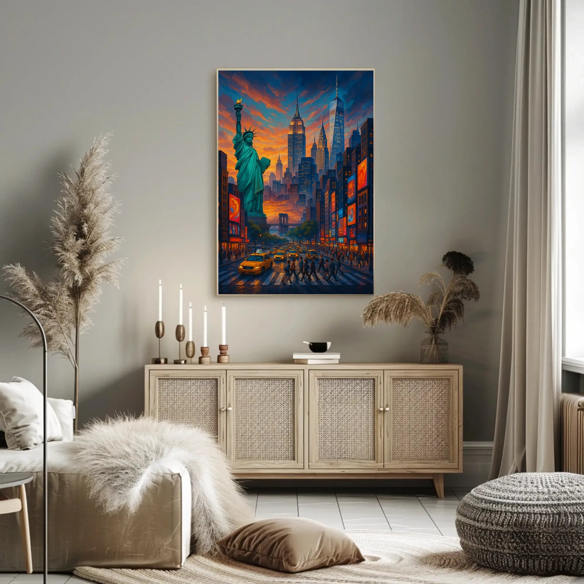 New York City Landmarks Sunset Poster Abstract Wall Art
