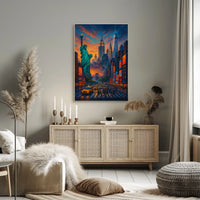 New York City Landmarks Sunset Poster Abstract Wall Art