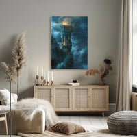 Towering Fortress in Majestic Mountains - Fantasy or Mythology Poster PosterGoat